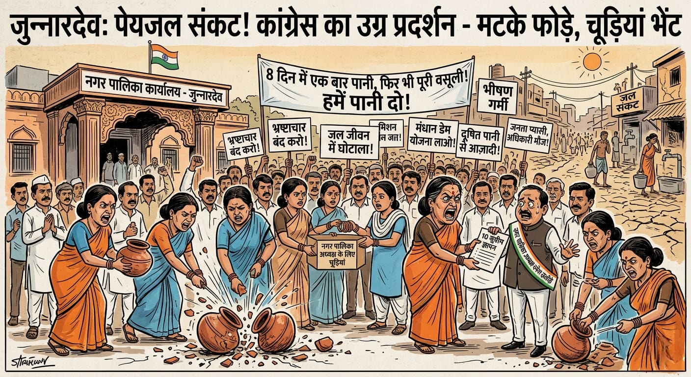 पेयजल संकट पर कांग्रेस का उग्र प्रदर्शन, नगर पालिका कार्यालय में फोड़े मटके